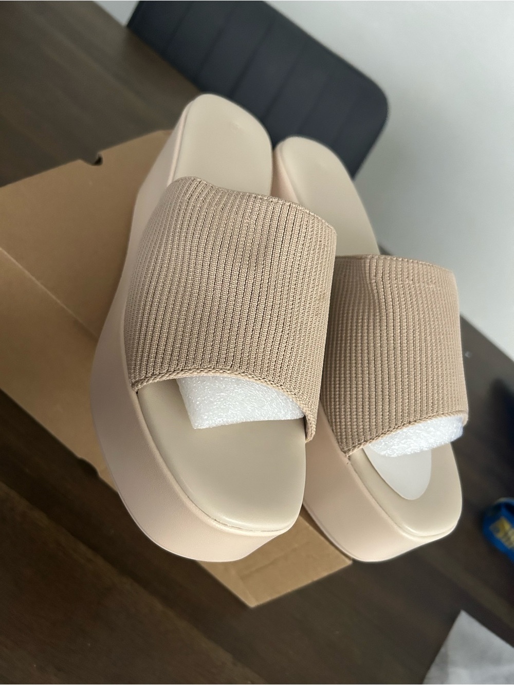 Beige Platform Slide Sandals - Women